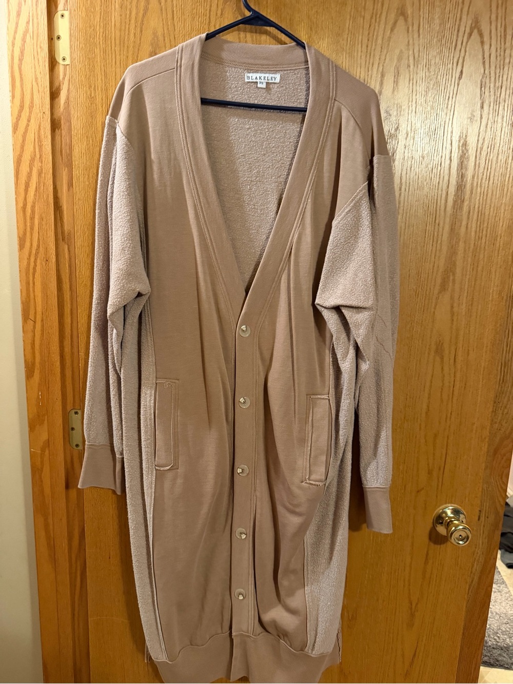Women's Long Button-Front Cardigan Sweater in Taupe